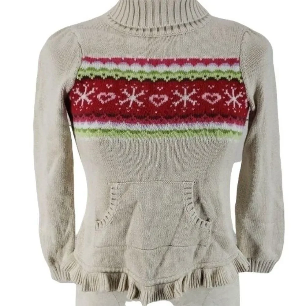 Gymboree Girls Tan Turtle Neck Pullover Winter Tan Christmas Sweater Size 7/8